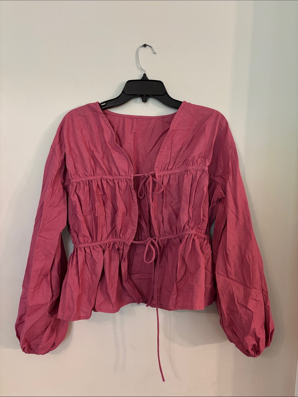 Women’s Pink Peasant Tie-Front Top